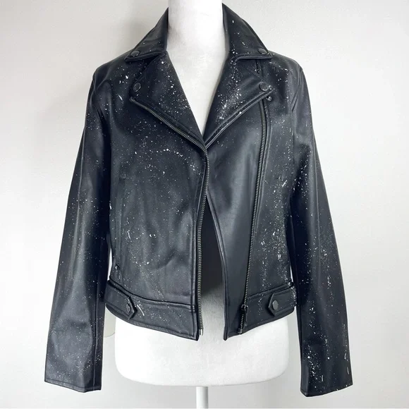 BROWNY STANDARD Women’s Leather Jacket/White Paint Splatter/Graffiti/Sequin S - Picture 3 of 6